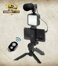 Kit de video Telotengo24-7.com con mini trípode, luz LED, micrófono y control remoto para celular